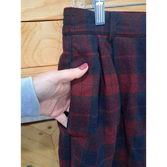 Vtg Sag Harbor Red & Navy Plaid Pleated Wool Blend Shorts Size 14 Lined Womens - Picture 3 of 10
